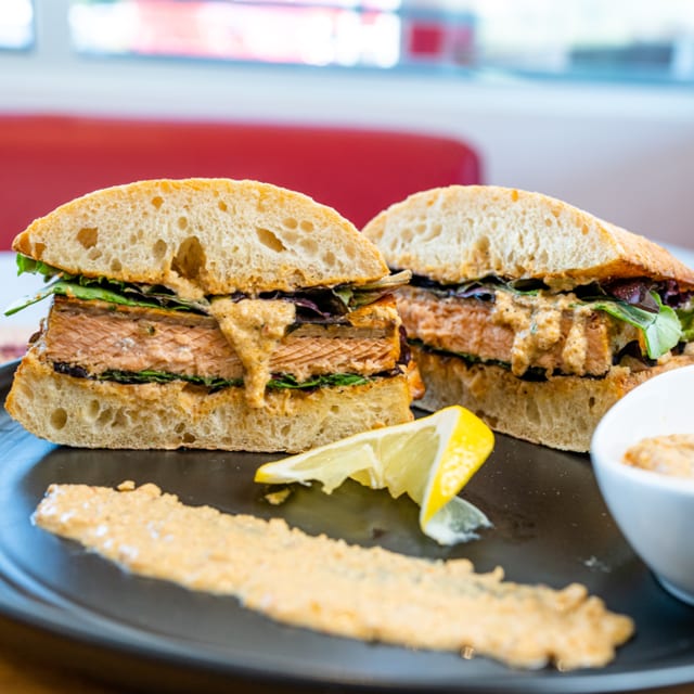 Wild Alaskan Salmon Sandwich.