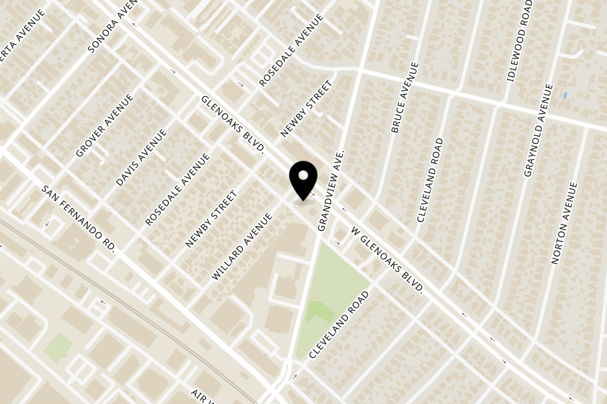 Map showing the location of Monta Factory on 1208 W Glenoaks Blvd in Glendale